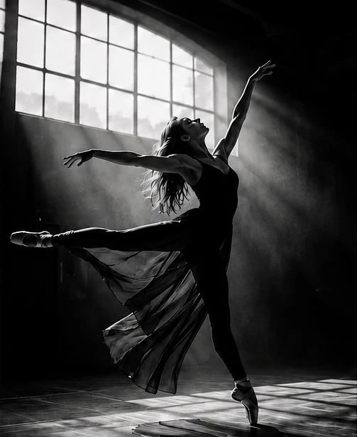 Dancer performing in a dramatic studio