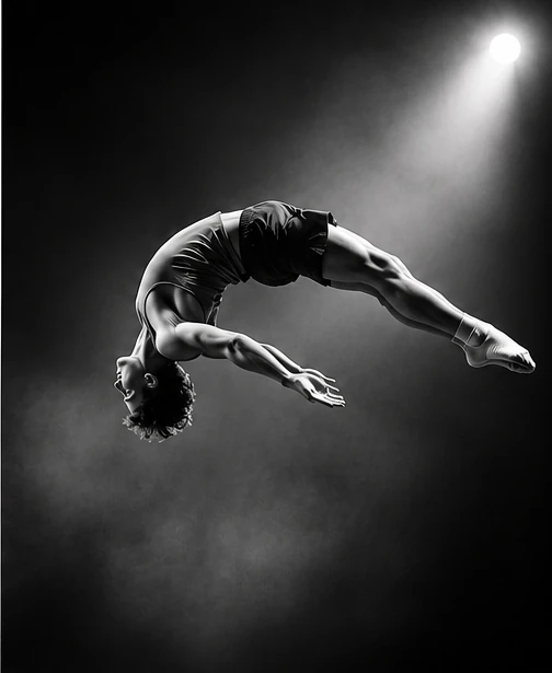 Speciality performer in a layout backflip